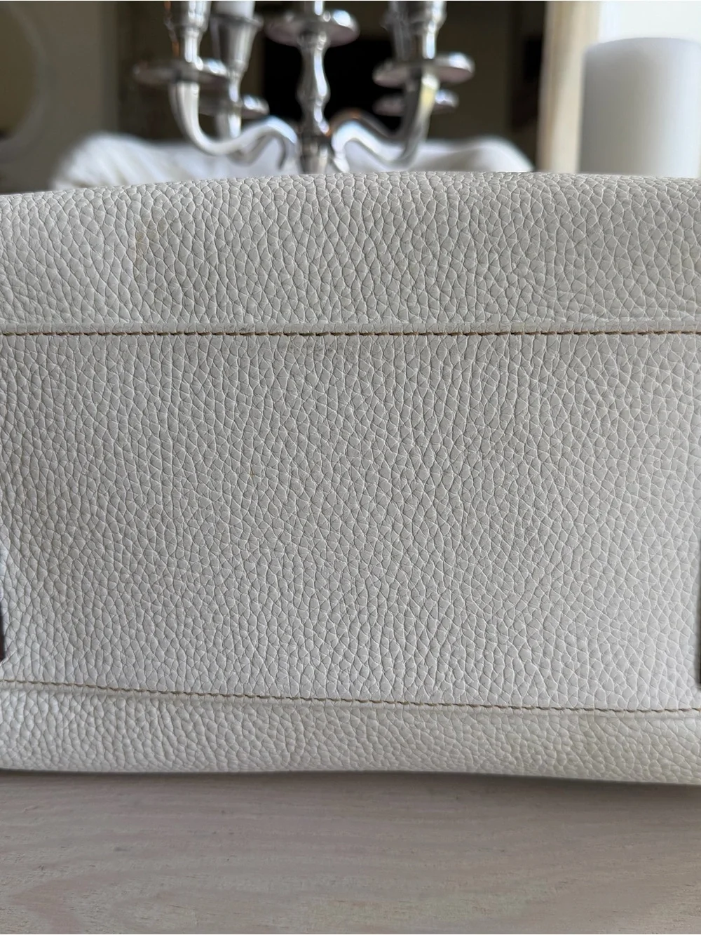 Dooney & Bourke White Pebble Leather Satchel with Brown Trim and Strap